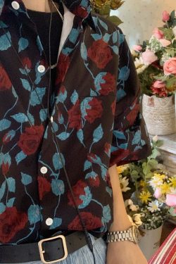 Retro Rose Print Short Sleeve Shirt - Summer Floral Korean Style for Young Trendsetters