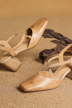 Retro Slim-Fit Cross-Strap High-Heeled Sandals for Women - Artistic Chinese Style OL Design - European American Fashion