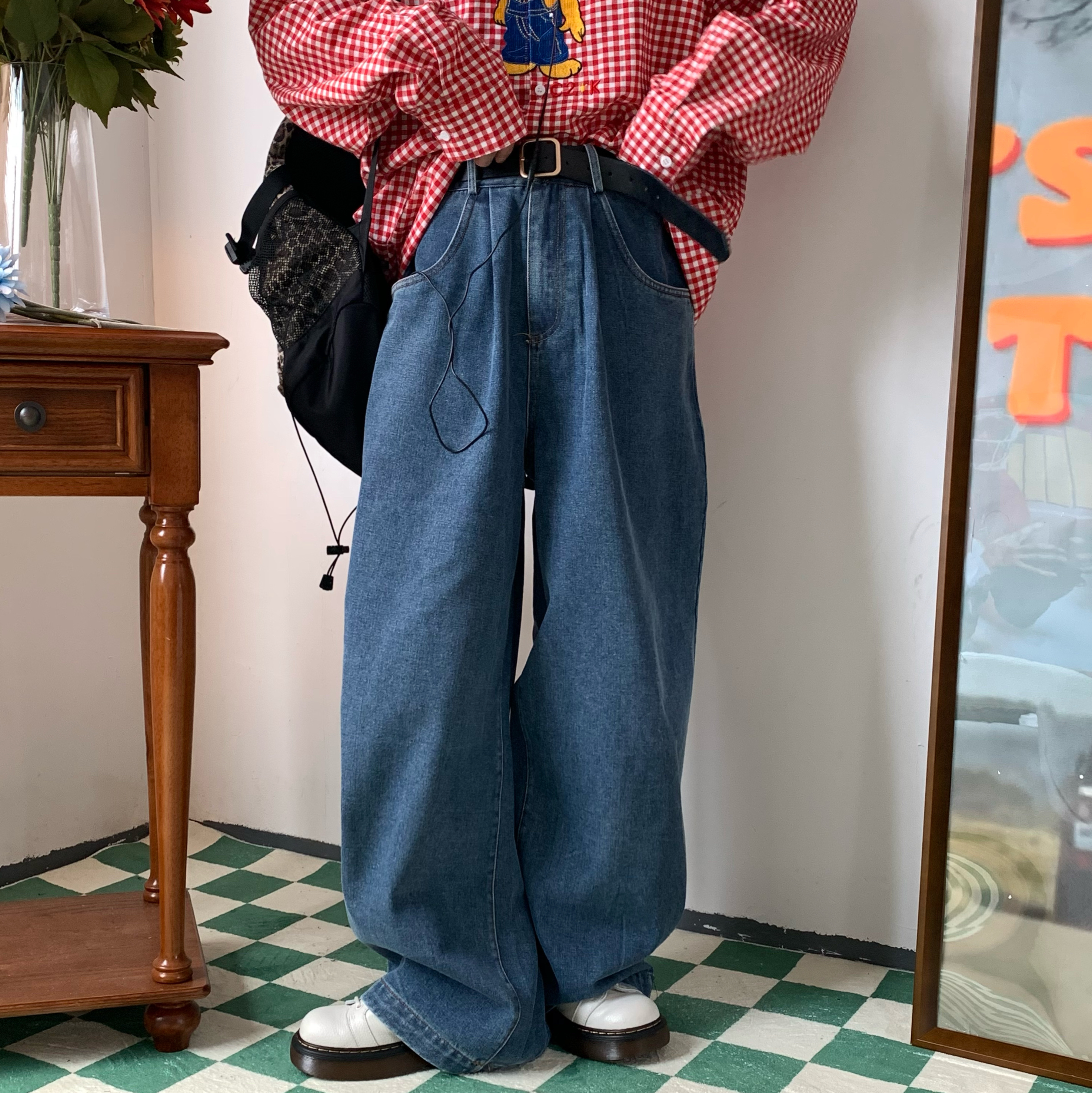Retro Solid Color Plus Size Wide Leg Pants - Handmade Hong Kong Style, Versatile Loose Floor-Length Trousers for Trendy Looks
