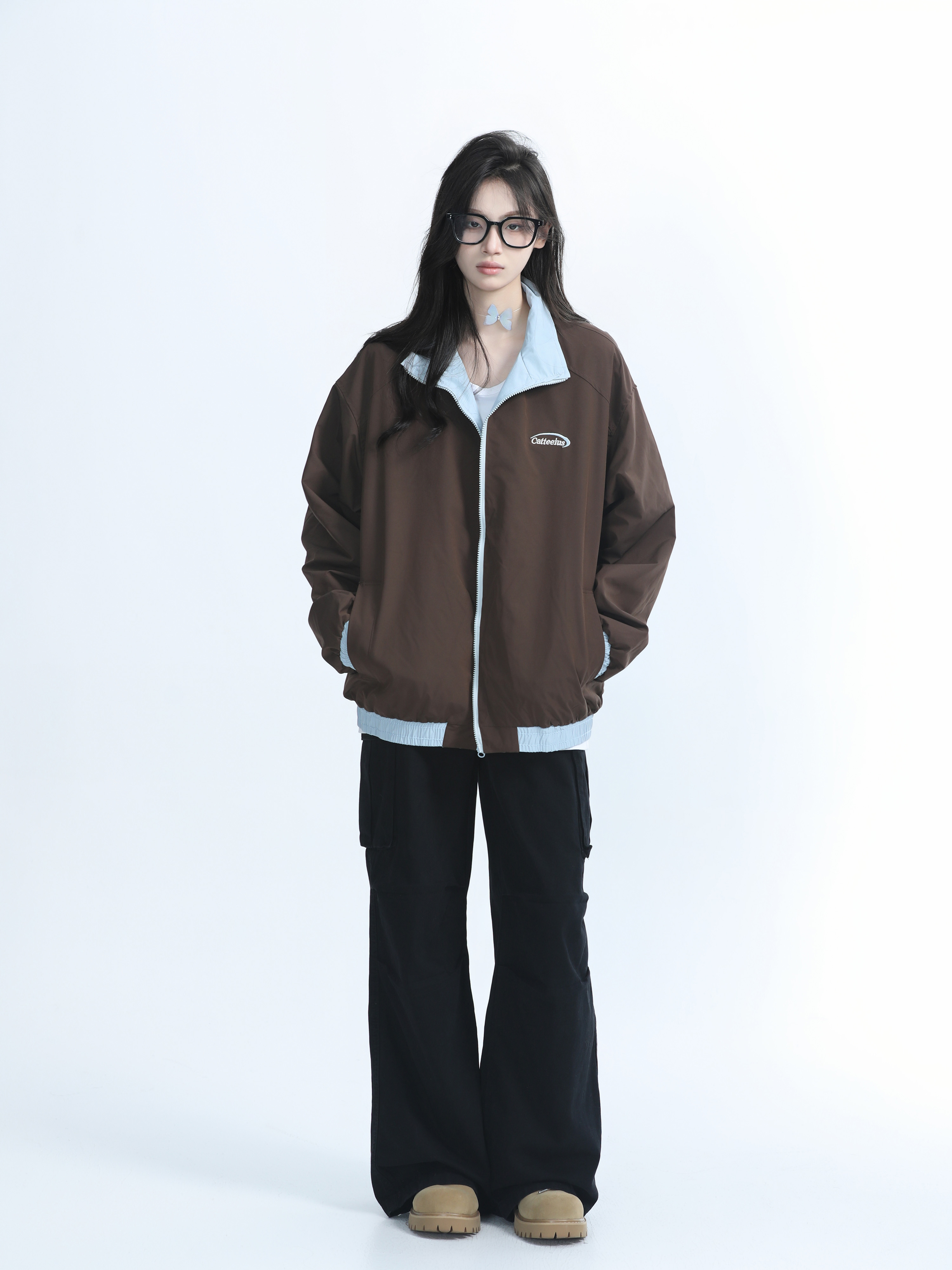 Reversible Brown Jacket for Women - American Retro Style, Loose Fit, Autumn Trend, Casual Layering Essential
