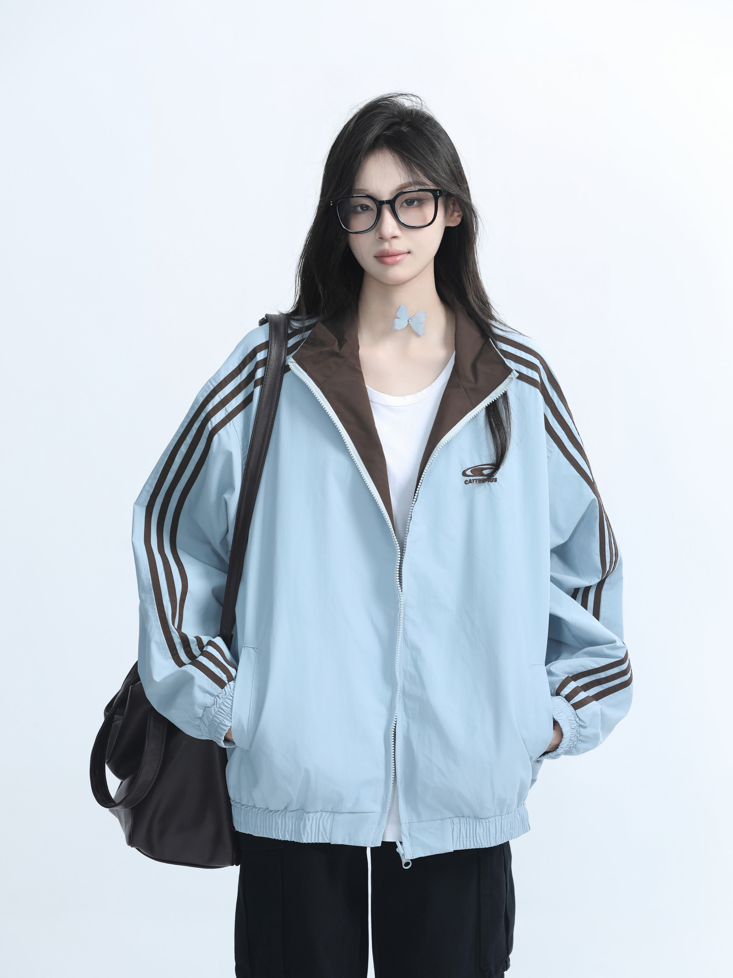 Reversible Brown Jacket for Women - American Retro Style, Loose Fit, Autumn Trend, Casual Layering Essential