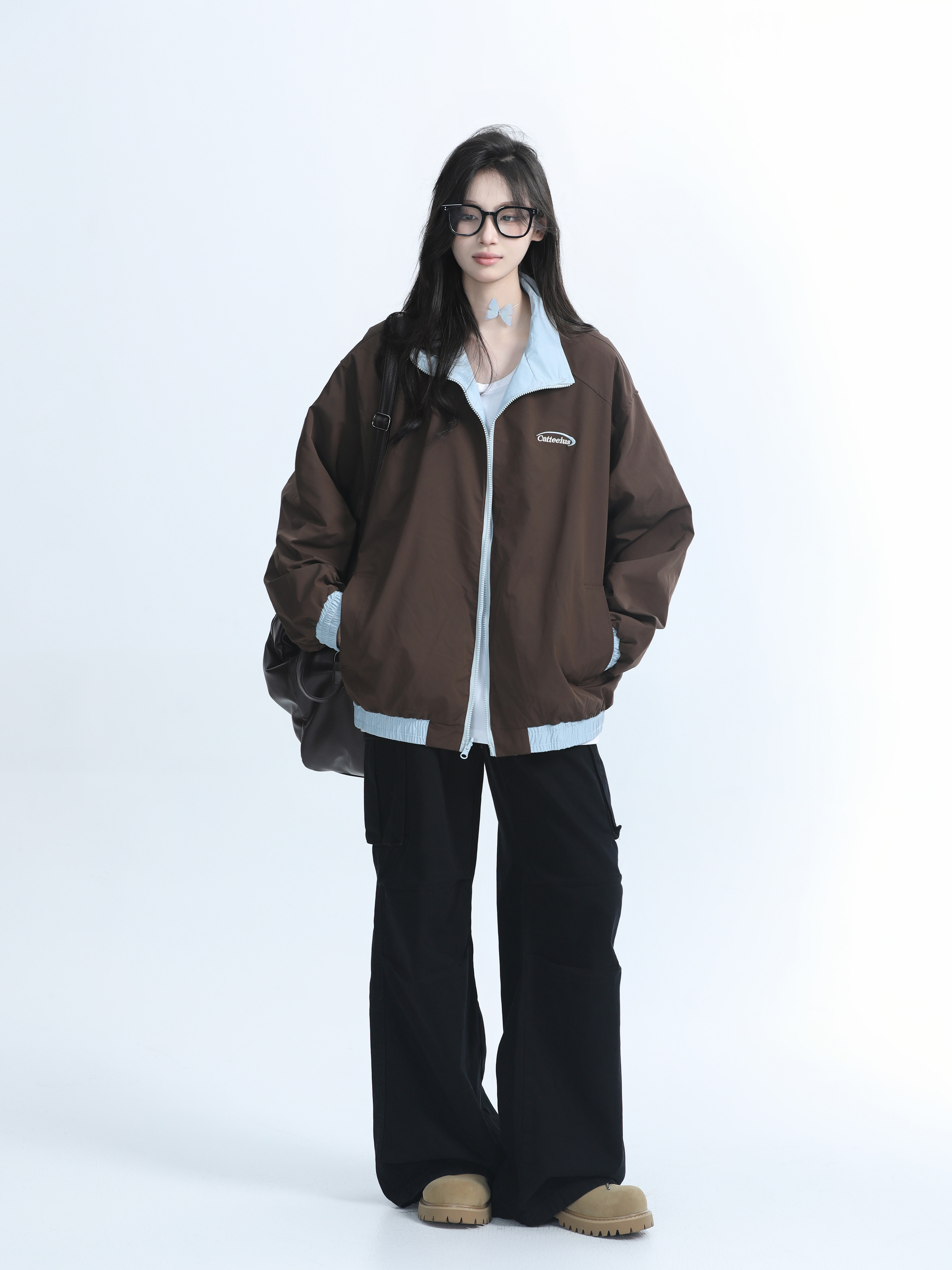 Reversible Brown Jacket for Women - American Retro Style, Loose Fit, Autumn Trend, Casual Layering Essential