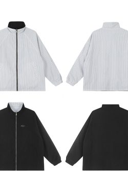 Reversible Rhinestone Striped Jacket for Men and Women - Loose Casual Couple Coat for Autumn, Versatile American Style Outerwear