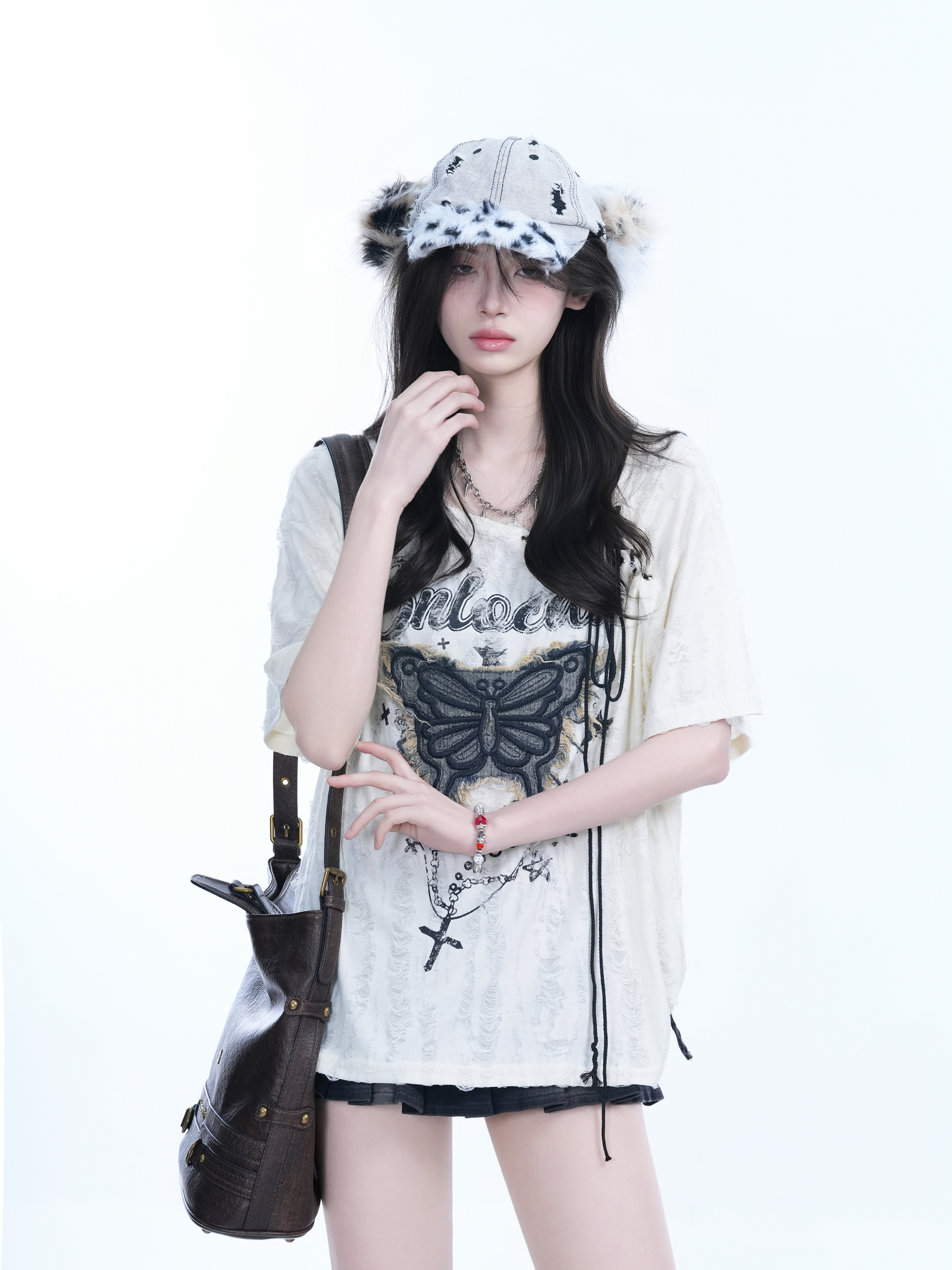 Ripped Butterfly Short Sleeve T-Shirt for Women - Off-Shoulder Spicy Girl Trendy Y2K American High Street Style