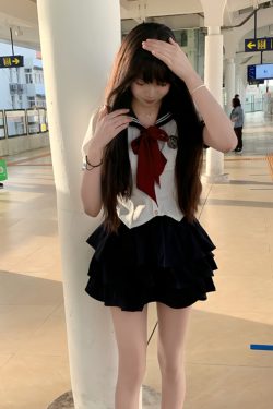 Sailor Suit Set with Pudding Bear Design, Summer JK Uniform Cake Skirt, Short Sleeve, College Style, Waist-Defining Slim Fit