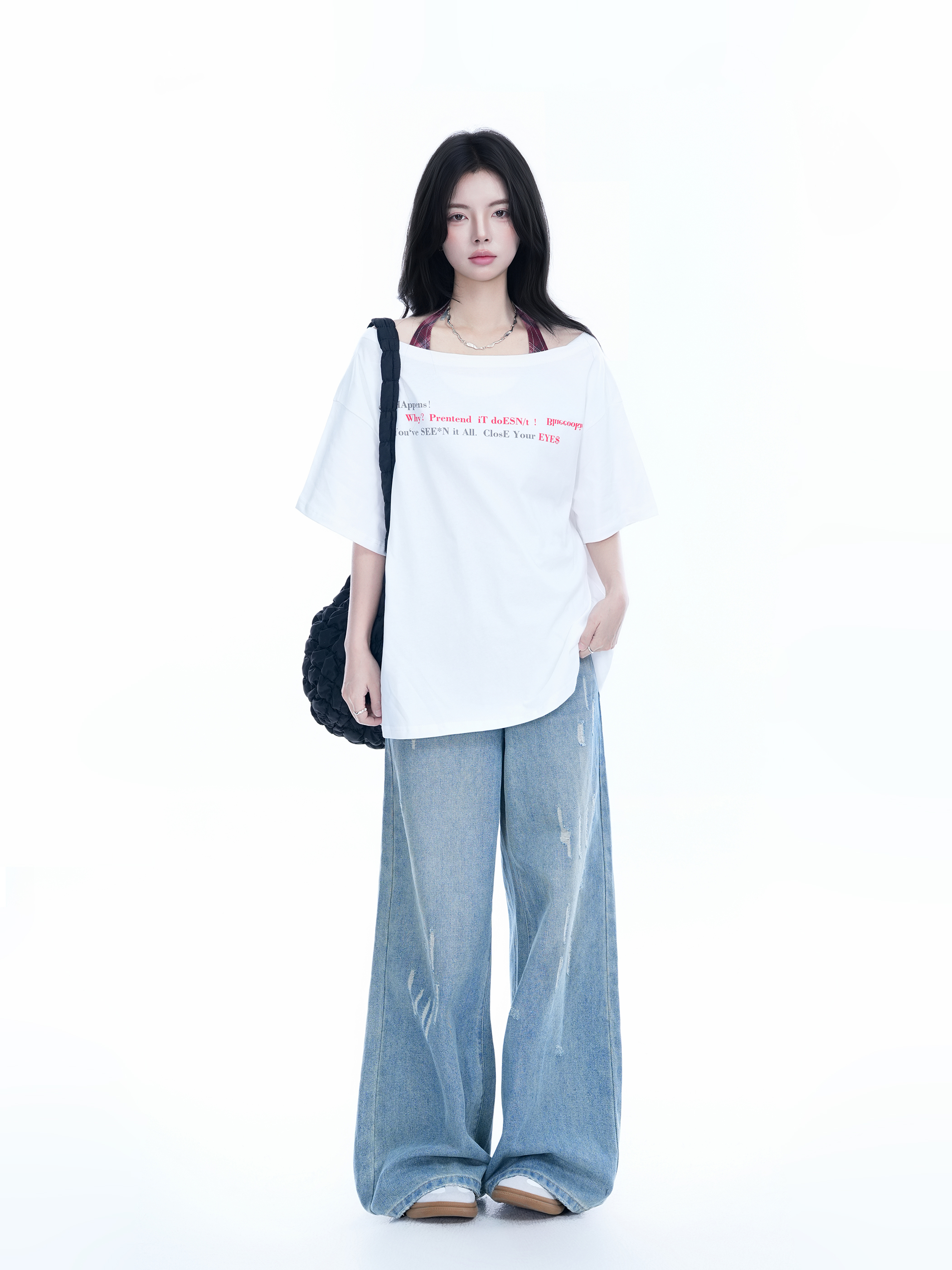 Sexy Halter Top and White Off-Shoulder Short Sleeve T-Shirt Two-Piece Set for Women - Trendy Loose Half-Sleeve Style