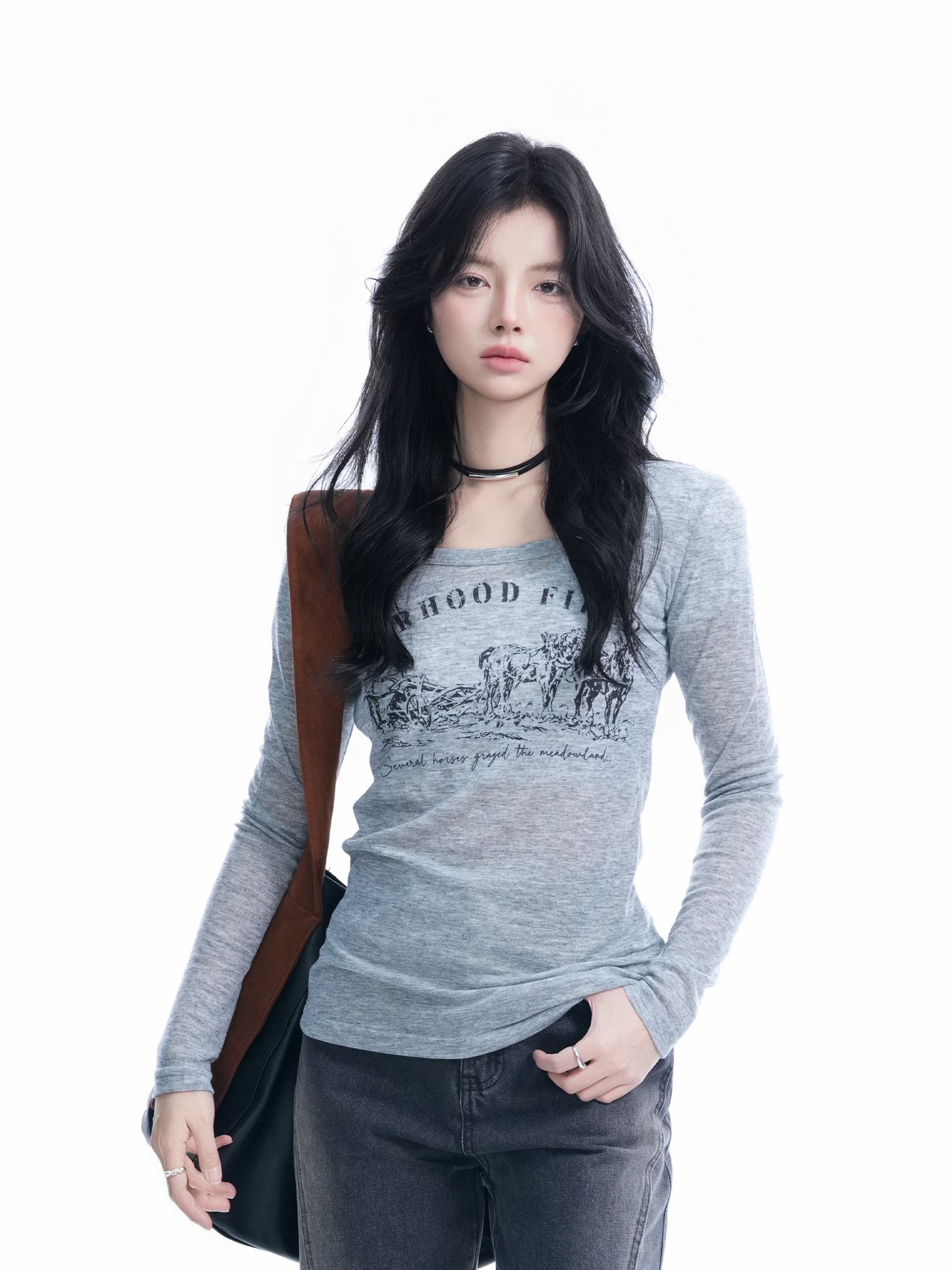Sexy Slim-Fit Knitted Sweater for Women - American Style Round Neck Long Sleeve T-Shirt, Casual Chic Fashion, Perfect for Y2K Looks