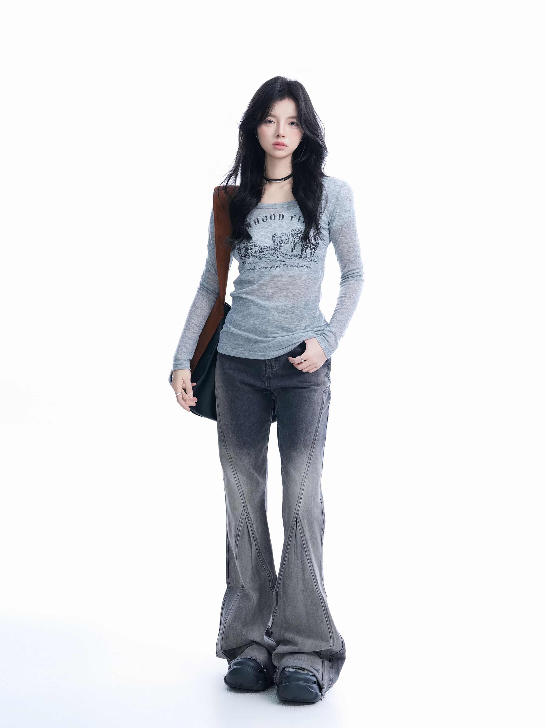 Sexy Slim-Fit Knitted Sweater for Women - American Style Round Neck Long Sleeve T-Shirt, Casual Chic Fashion, Perfect for Y2K Looks