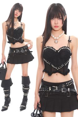 Sexy Slimming Lace Pearl Bow Tie Camisole - Hot Girl Fishbone Design, Trendy Niche Outer Wear, Perfect for Y2K and Night Out