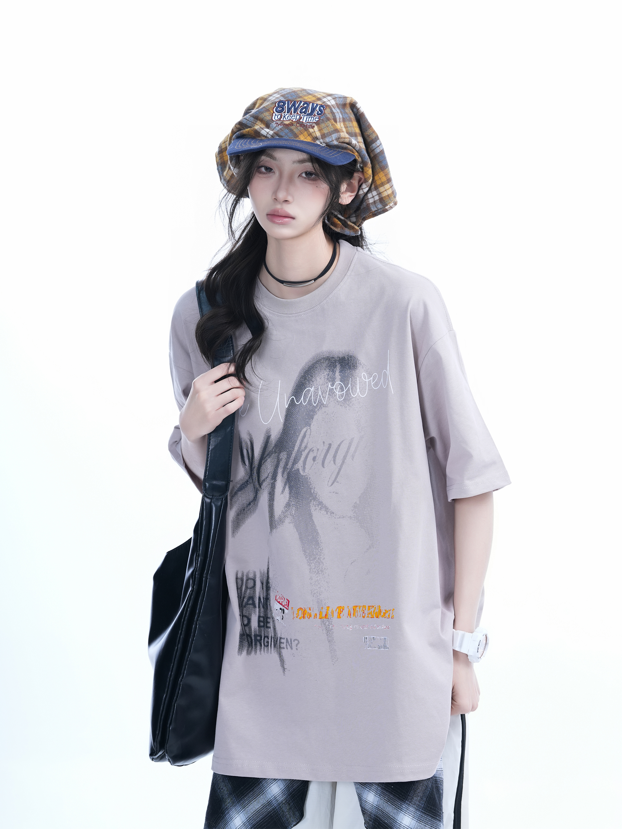 Shadow Girl Graphic Black Short Sleeve T-Shirt for Women - Summer Loose Fit American Design