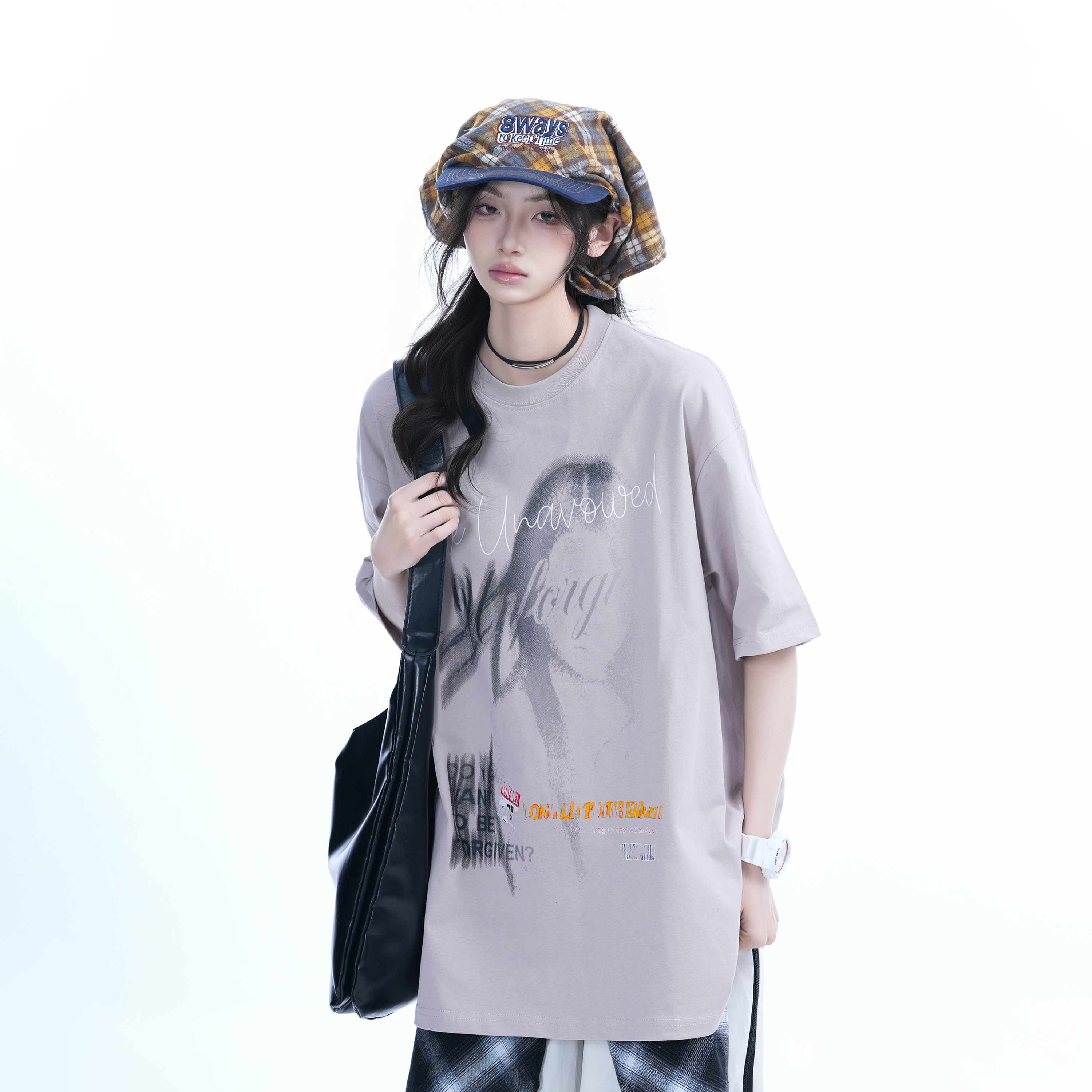 Shadow Girl Graphic Black Short Sleeve T-Shirt for Women - Summer Loose Fit American Design