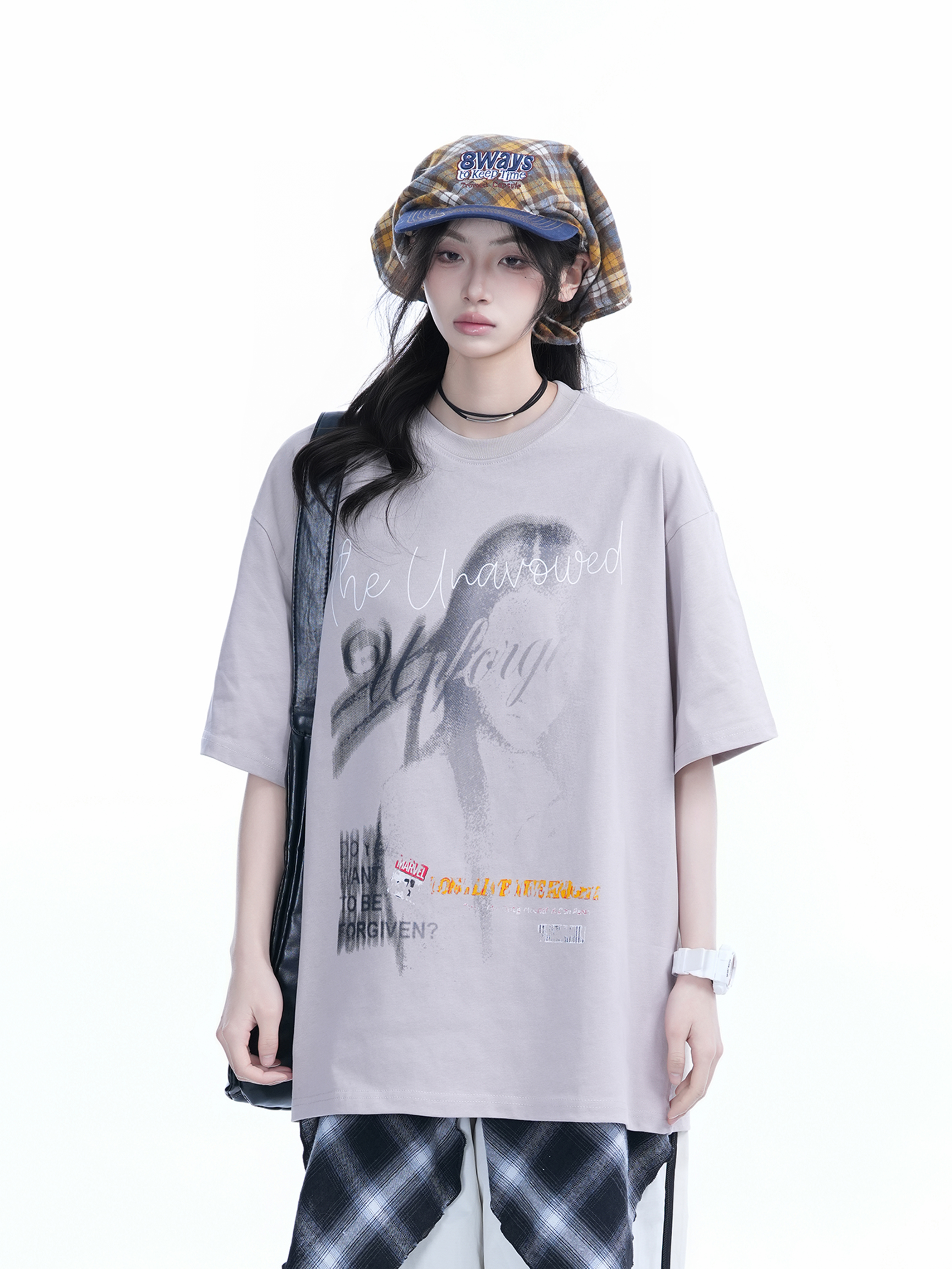 Shadow Girl Graphic Black Short Sleeve T-Shirt for Women - Summer Loose Fit American Design