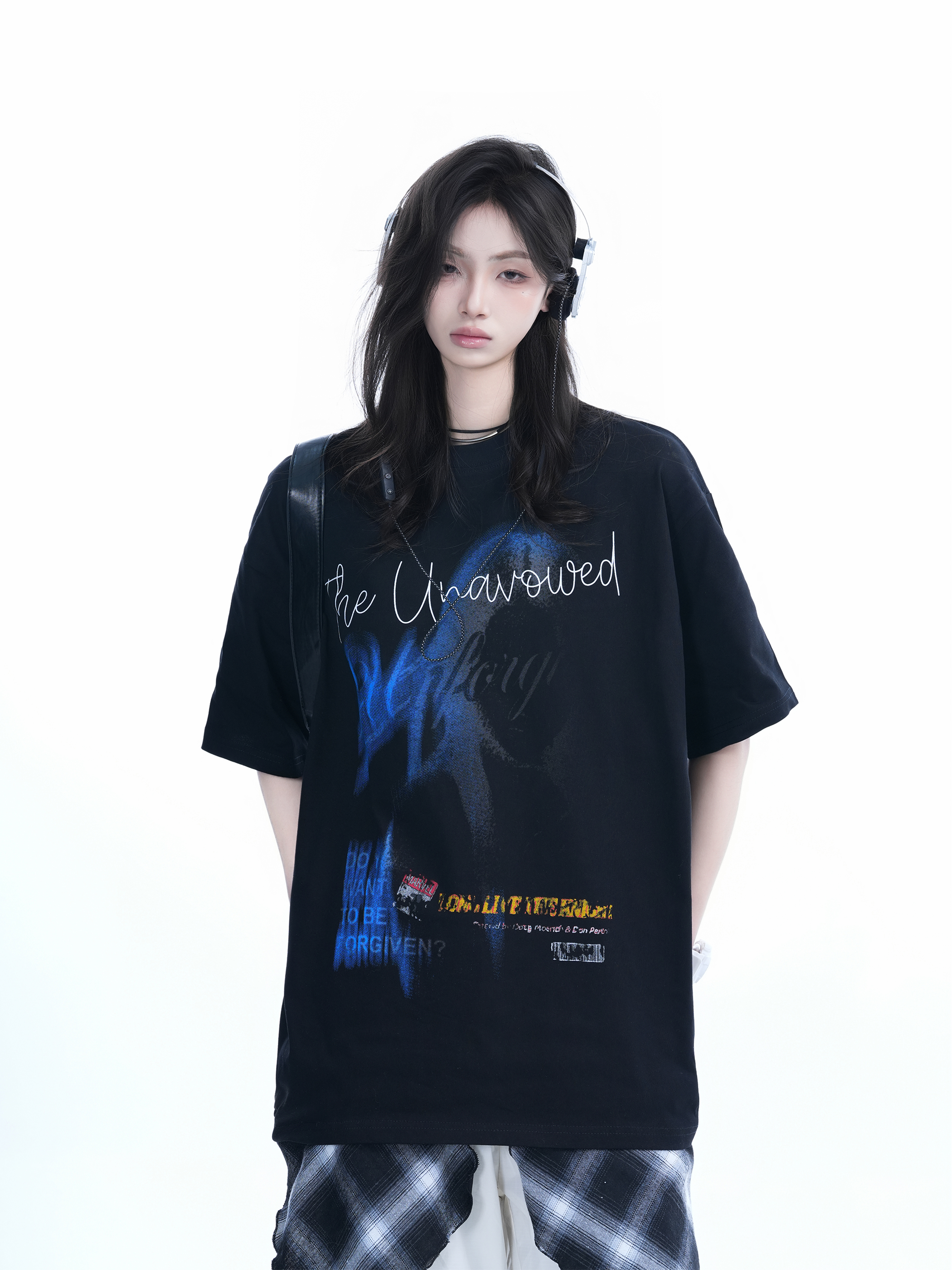 Shadow Girl Graphic Black Short Sleeve T-Shirt for Women - Summer Loose Fit American Design