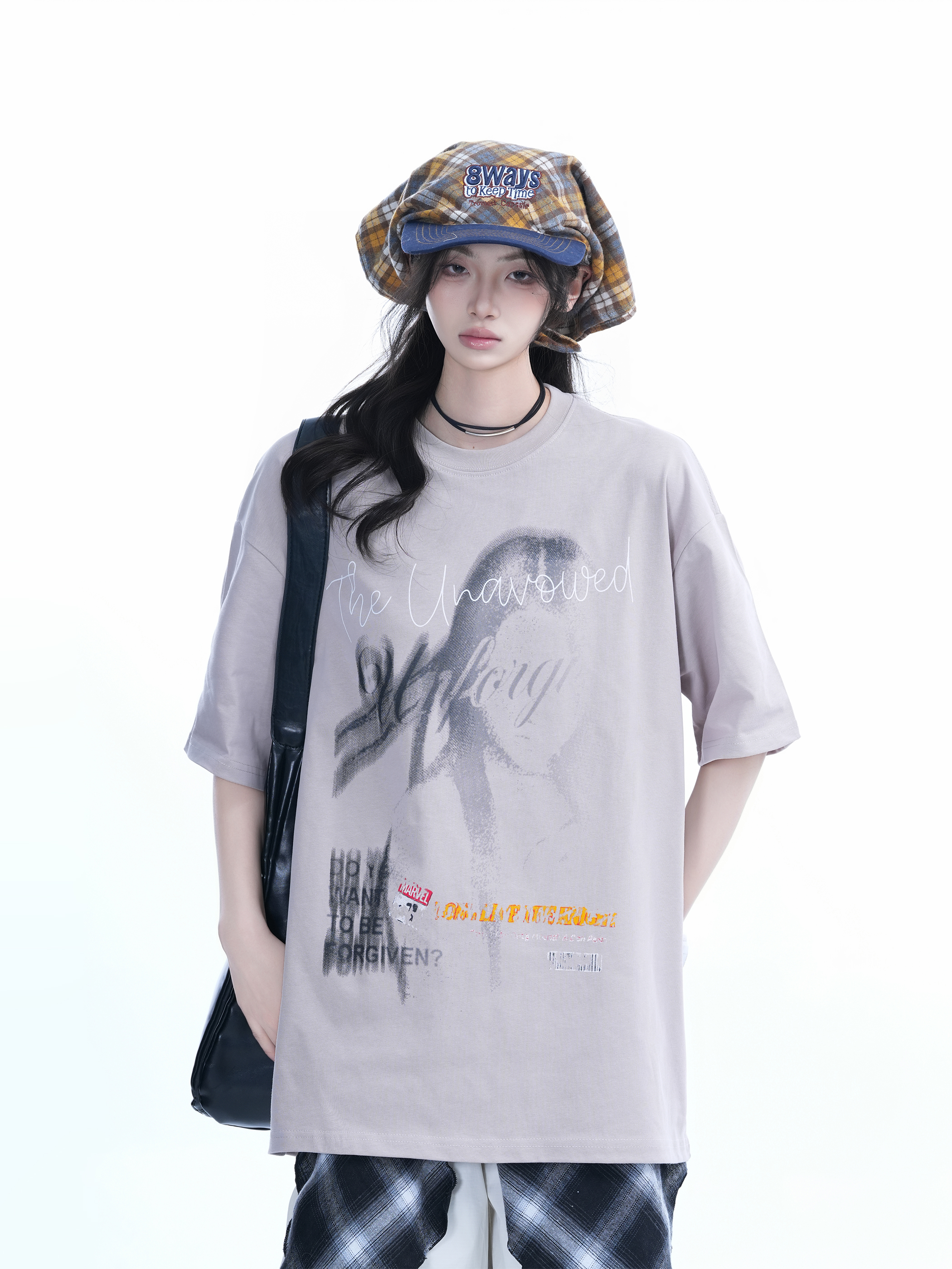 Shadow Girl Graphic Black Short Sleeve T-Shirt for Women - Summer Loose Fit American Design