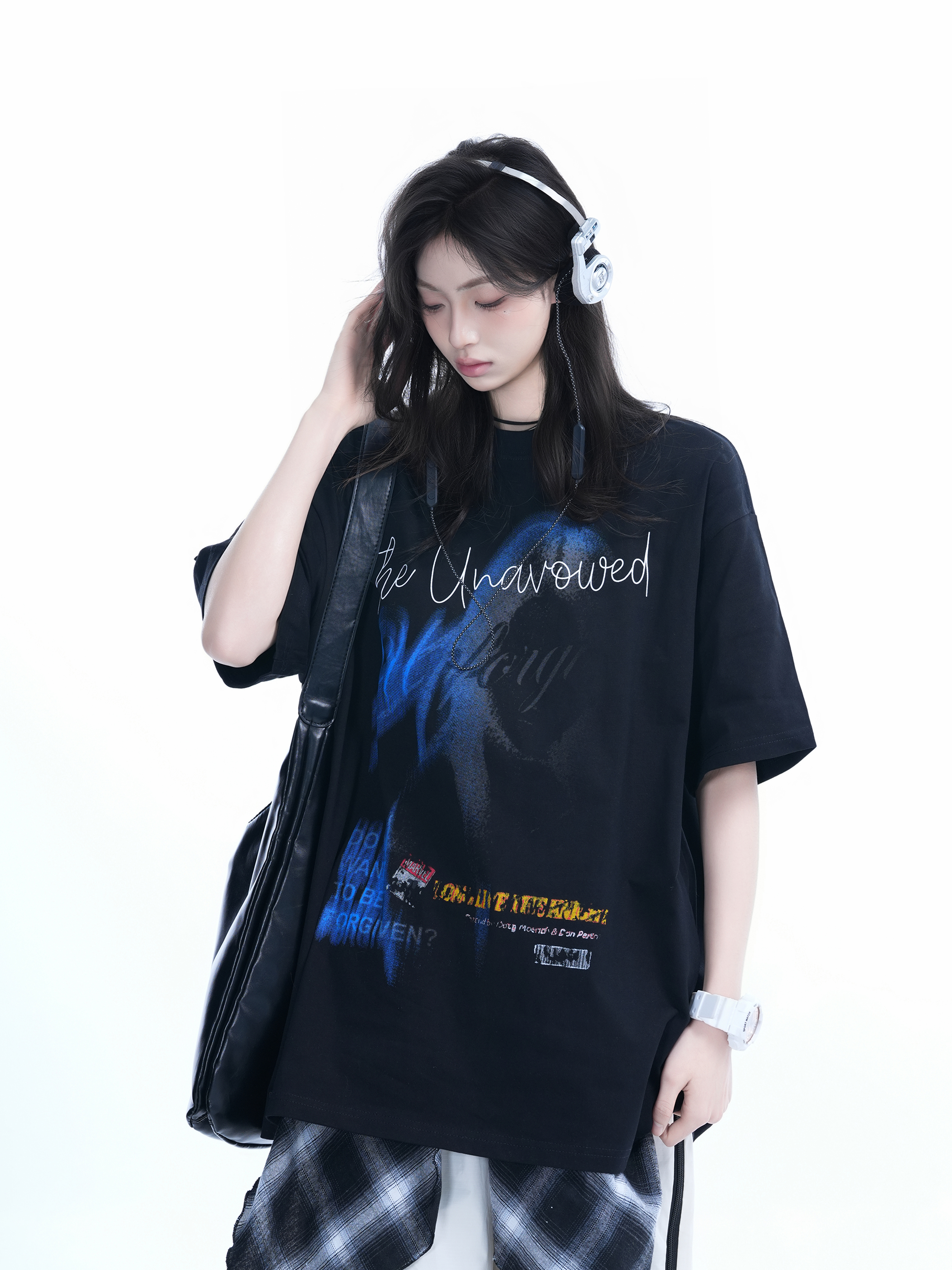 Shadow Girl Graphic Black Short Sleeve T-Shirt for Women - Summer Loose Fit American Design