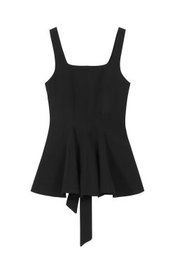 Sleeveless Windbreaker Collar Top with Pleated Hem and Spaghetti Straps - 2025 Summer Style for Socialites and Heiresses