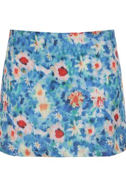 Small Daisy Floral Bodycon Skirt - Women's Fresh Oil Paint Blue Midi Skirt for Spring - Trendy Dopamine Fashion