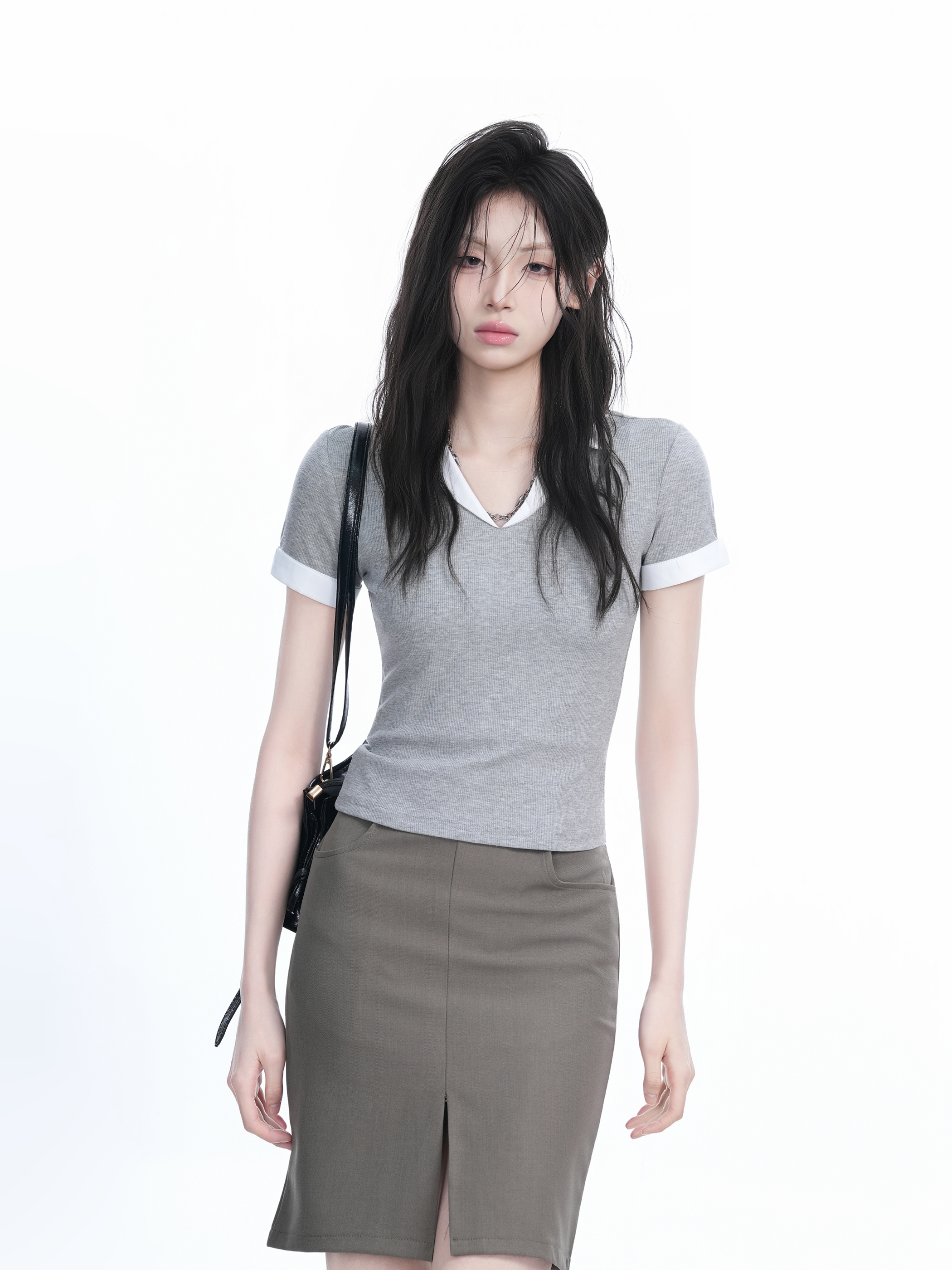 Spicy Girl College Style Fake Two-Piece Lapel Short Sleeve T-Shirt for Women - Fitted Shoulder Top, Trendy Y2K Fashion