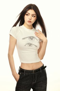 Spicy Girl Printed Cropped T-Shirt for Women - Summer Slim-Fit Short Sleeve Top, Trendy American Style