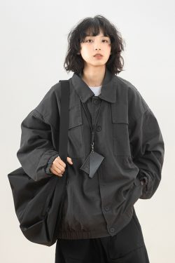 Spring Japanese City Boy Loose Shirt Jacket for Women - Vintage Workwear Style Versatile Coat for Men, Casual Streetwear Fashion