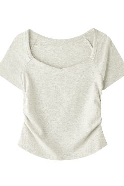 Square Neck Tie-Dye Short Sleeve T-Shirt - Elegant Women's Fitted Cotton Top for Effortless 90s Style