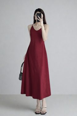 Summer Floral Satin Slip Dress, Women's Mid-Length V-Neck Long Dress in Imitation Acetate – Elegant 90s Style