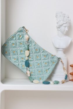 Summer Fresh Retro Green Beaded Crossbody Bag for Women - Artistic Texture Underarm Bag, Original Niche Design
