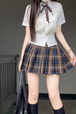 Summer Plaid Pleated Skirt for Women - Chuan Tea JK Uniform Short Skirt, Cute Pudding Bear Design, School Style Fashion