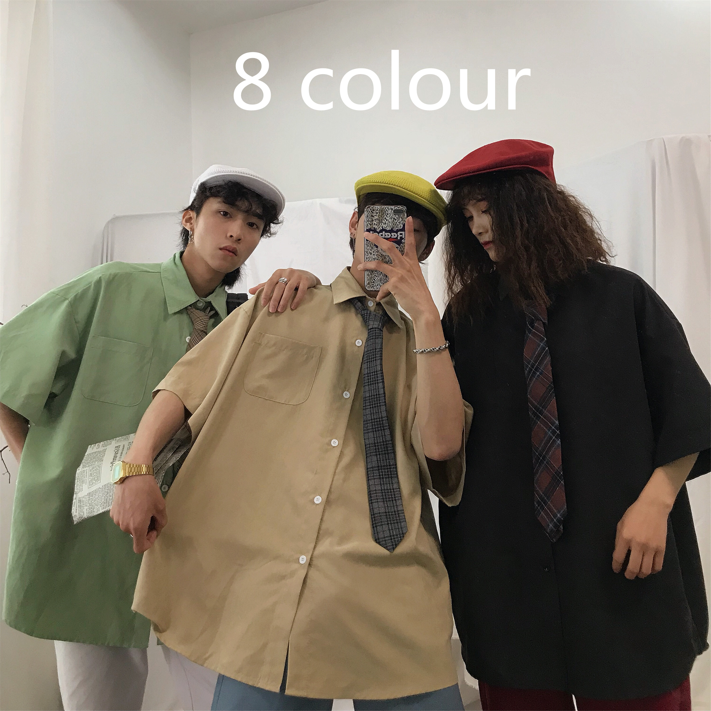 Summer Retro Short Sleeve Shirt in 8 Colors - Casual Hong Kong Style Couples Top, Versatile Korean Fashion