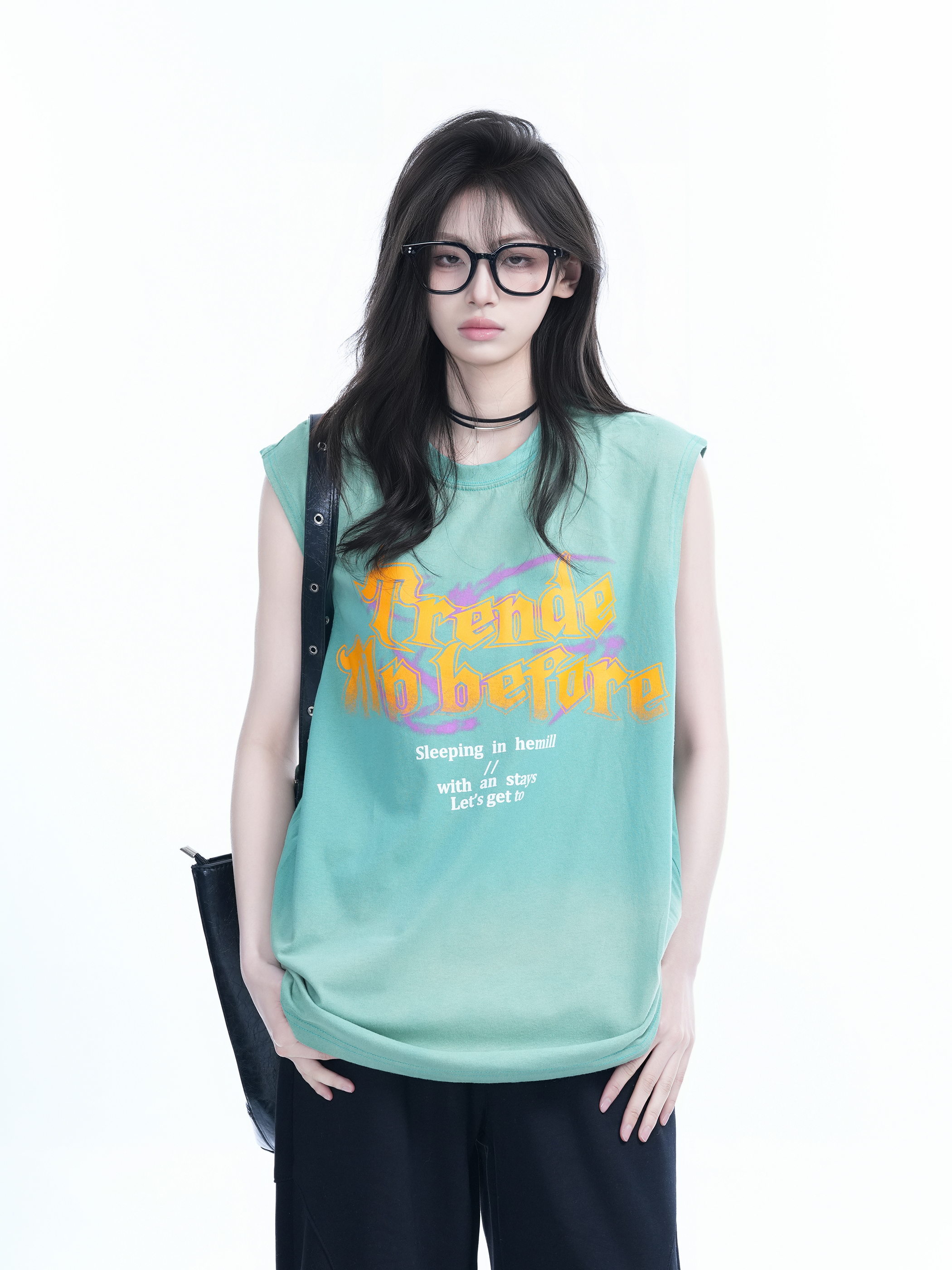 Summer Tie-Dye Gradient Sleeveless T-Shirt for Women, Loose Fit with Shoulder Straps, Trendy Casual Style