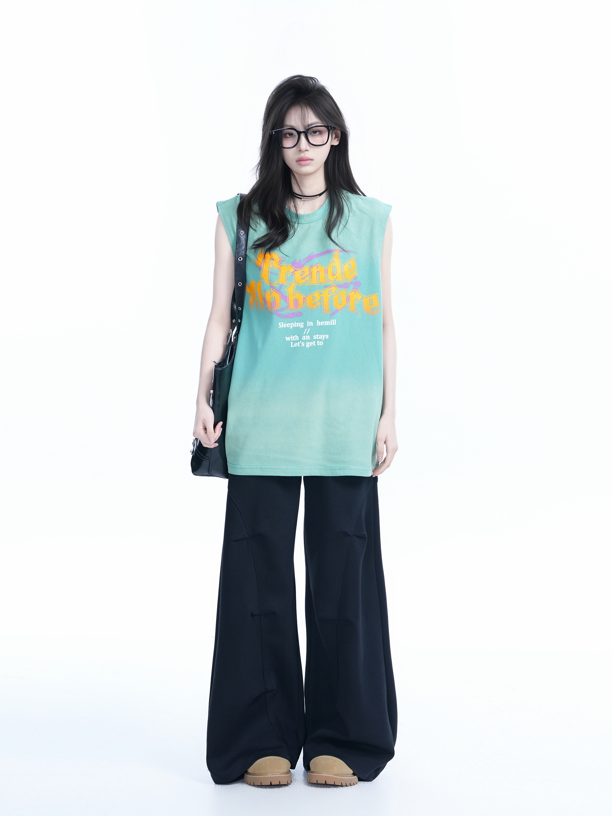 Summer Tie-Dye Gradient Sleeveless T-Shirt for Women, Loose Fit with Shoulder Straps, Trendy Casual Style