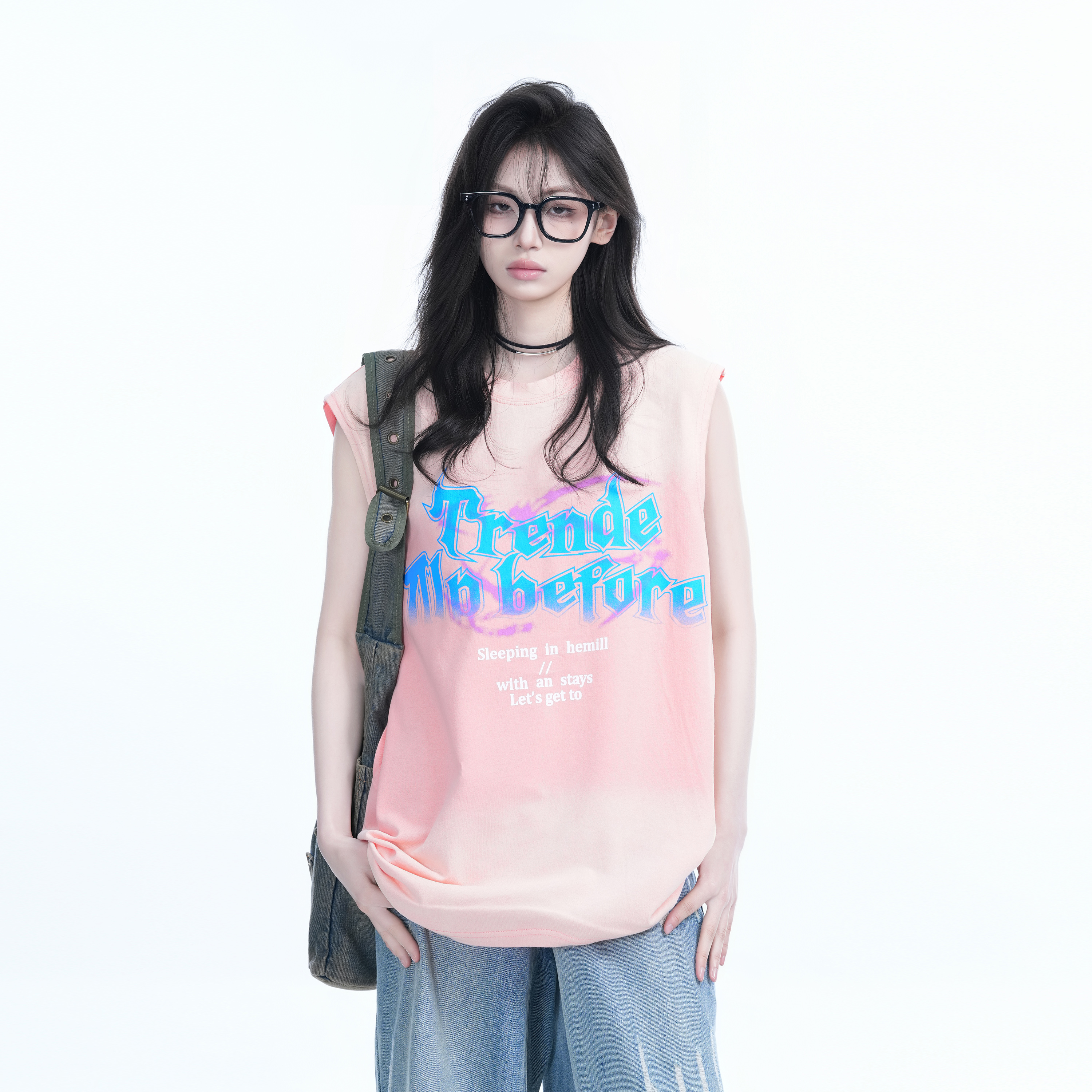 Summer Tie-Dye Gradient Sleeveless T-Shirt for Women, Loose Fit with Shoulder Straps, Trendy Casual Style