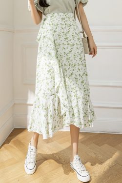 Summer Tie-Up Ruffled One-Piece Beach Skirt for Women, Irregular Fishtail Floral Skirt, TikTok Fairy Style