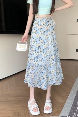 Summer Tie-Up Ruffled One-Piece Beach Skirt for Women, Irregular Fishtail Floral Skirt, TikTok Fairy Style