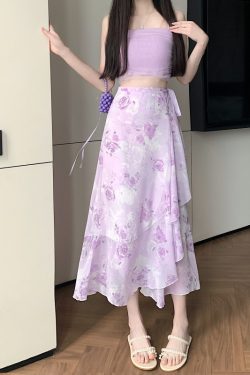 Summer Tie-Up Ruffled One-Piece Beach Skirt for Women, Irregular Fishtail Floral Skirt, TikTok Fairy Style