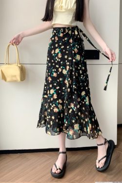 Summer Tie-Up Ruffled One-Piece Beach Skirt for Women, Irregular Fishtail Floral Skirt, TikTok Fairy Style