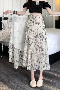 Summer Tie-Up Ruffled One-Piece Beach Skirt for Women, Irregular Fishtail Floral Skirt, TikTok Fairy Style