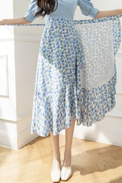 Summer Tie-Up Ruffled One-Piece Beach Skirt for Women, Irregular Fishtail Floral Skirt, TikTok Fairy Style
