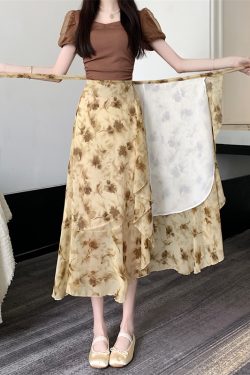 Summer Tie-Up Ruffled One-Piece Beach Skirt for Women, Irregular Fishtail Floral Skirt, TikTok Fairy Style
