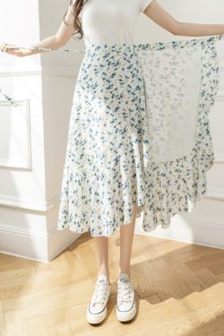 Summer Tie-Up Ruffled One-Piece Beach Skirt for Women, Irregular Fishtail Floral Skirt, TikTok Fairy Style