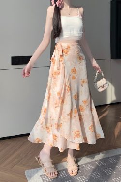 Summer Tie-Up Ruffled One-Piece Beach Skirt for Women, Irregular Fishtail Floral Skirt, TikTok Fairy Style