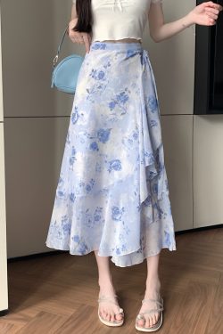 Summer Tie-Up Ruffled One-Piece Beach Skirt for Women, Irregular Fishtail Floral Skirt, TikTok Fairy Style