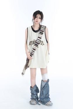 Summer Women's Loose Sports Sleeveless Top - Embroidered Fake Two-Piece Vest with 