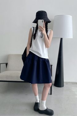 Sun Grapefruit Casual Elastic Waist Short Skirt for Women – Versatile Slimming Loose Sports Skirt for Spring Summer 90s Style