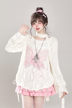 Sweet Girl Butterfly Embroidery Long Sleeve T-Shirt Sun Protection Cover-Up for Women - Spring Summer Loose Top for Lazy Style