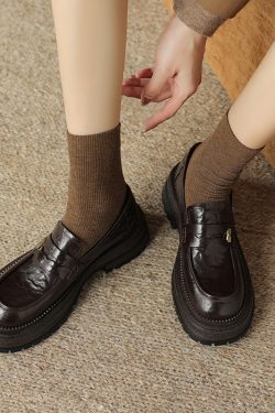 Thick-Soled Handcrafted Sheepskin Lazy Loafers for Women - College Style Leather Flats, Non-Luxury Parisian Design
