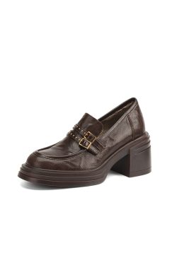 Thick-Soled High Heeled Loafers for Women - Sheepskin Buckle Design, 2025 Summer Style, Trendy Footwear, Chic Comfort