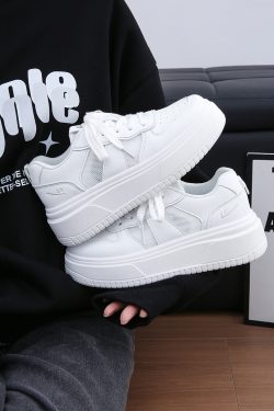 Thick-Soled White Mesh Shoes for Women - Summer 2025 New Style, Breathable, Height-Increasing, Versatile Big Toe Design