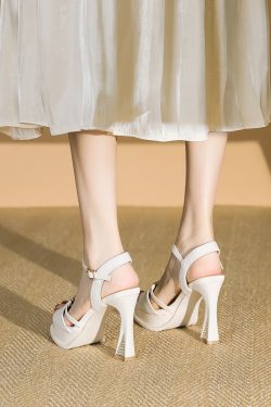 Trendy 2025 Summer Rhinestone High Heels for Women, Chunky Platform, One-Strap Buckle, Thick-Soled Peep-Toe Sandals