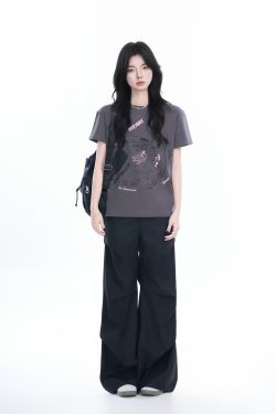 Trendy American Retro Short-Sleeve Cropped T-Shirt for Women – Stylish Petites, Y2K Fashion Essential